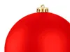 A close-up of a red Christmas ornament with a gold cap. Voir les images du produit