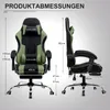 Product dimensions are shown for a green and black gaming chair. Produktbild-Vorschau