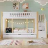 A bunk bed with stairs and storage drawers in a child's room. Produktbild-Vorschau