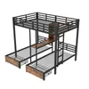 A multi-level bunk bed with integrated storage drawers and a desk area, shown against a white background. Anteprima dell’immagine prodotto