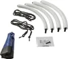 A collection of parts for a child's swing set, including curved foam-covered bars, ropes with connectors, and a blue and black fabric seat. Náhľad obrázku produktu