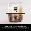 A clear glass container with two layers of ice cream, one on top and one on the bottom, with labels indicating 'TOP' and 'BOTTOM'. Below the container is text in Italian. Podgląd zdjęcia produktu