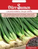 A seed packet for long white spring onions, showing a close-up of the product and a small inset of the seeds. Produktbild-Vorschau