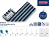 A product image showing a mop head with blue and black stripes, along with various icons and text indicating its features and compatibility. Produktbild-Vorschau