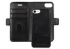 A black leather flip case for an iPhone is shown open, with the phone inside. The case has card slots. Anteprima dell’immagine prodotto