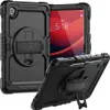 A black protective case for a tablet is shown from multiple angles, with one angle displaying the tablet screen. Náhled obrázku produktu