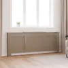 A radiator cover is placed in front of a window with curtains. Náhled obrázku produktu