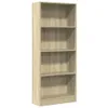 A tall, narrow, four-shelf bookcase made of wood-look material. Anteprima dell’immagine prodotto