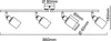 A technical drawing of a four-light ceiling spotlight with dimensions indicated. Produktbild-Vorschau