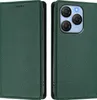 A green leather flip case for a smartphone, shown from two angles. Produktbild-Vorschau