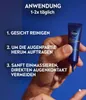 A hand holding a NIVEA MEN eye cream tube with application instructions listed next to it. Voir les images du produit