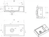 Technical drawings and a 3D render of a sink. Voir les images du produit