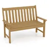 A studio shot of a brown garden bench.