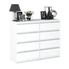 A white dresser with eight drawers is displayed against a white background, with decorative items on top. Produktbild-Vorschau
