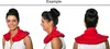 Three views of a woman wearing a red neck pillow. Produktbild-Vorschau