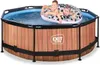 Two children are playing in a round above-ground pool with a wood-grain exterior. Náhled obrázku produktu