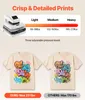 A marketing image comparing the pressure capabilities of a heat press machine, showing its pressure gauge and two t-shirts with prints. Náhľad obrázku produktu