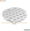 A round metal grill insert with a patterned surface, shown on a white background with measurement annotations. Produktbild-Vorschau