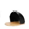 A black bread box with a bamboo base on a white background. Produktbild-Vorschau
