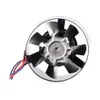 A close-up, top-down view of a metal tube fan with black blades and red and blue wires. Produktbild-Vorschau