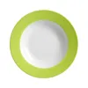 A top-down view of a single plate with a white center and a bright green rim. Produktbild-Vorschau