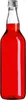 A single glass bottle filled with red liquid and a silver screw-top lid, isolated on a white background. Produktbild-Vorschau