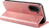 A pink flip case for a smartphone is shown from the side, with the phone inserted and the cover open. Produktbild-Vorschau