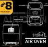 Diagrams and text illustrating the features and dimensions of an air oven. Produktbild-Vorschau