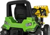 Rear view of a green toy tractor with a yellow loader. Anteprima dell’immagine prodotto