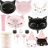 Katzen Partyset schwarz Rosa Kindergeburtstag Deko Produktbild-Vorschau 1