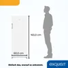 A diagram showing the dimensions of a refrigerator next to a silhouette of a person, with marketing text and a logo at the bottom. Produktbild-Vorschau