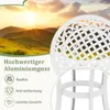 A close-up of a white aluminum side table with a scenic mountain landscape in the background. Podgląd zdjęcia produktu
