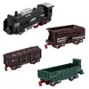 A collage of toy train components, including a locomotive and three different types of train cars, arranged on a white background. Produktbild-Vorschau