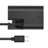 A black dummy battery coupler with a USB-C cable attached, presented on a white background. Produktbild-Vorschau