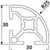 Länge 1290mm - Design-Aluminiumprofil 30x30L Radius 25 Produktbild-Vorschau 2