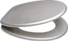 A silver toilet seat lid and ring are shown against a white background. Produktbild-Vorschau