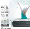 A woman is sitting on an inflatable mattress with her arms raised, and there are graphics and text highlighting the product's features. Produktbild-Vorschau