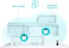 A diagram illustrating the placement and functionality of TP-LINK Deco X55 units within a multi-story house, highlighting AI features. Náhľad obrázku produktu