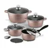 A set of rose gold cookware with glass lids is displayed on a white background. Náhled obrázku produktu