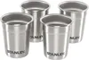Four stainless steel shot glasses are arranged in a cluster on a white background. Produktbild-Vorschau