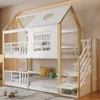 A children's bunk bed designed to look like a house, with stairs and storage. Podgląd zdjęcia produktu