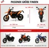 A collage of images showing motorcycle dimensions and example motorcycle models. Produktbild-Vorschau