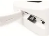 A close-up view of the side of a white electronic device, showing an open compartment with a microSD card inserted and a USB port. Produktbild-Vorschau