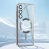 A clear product shot of a phone case with a magnetic ring, set against a stylized, abstract background of white and light blue wavy shapes. Produktbild-Vorschau