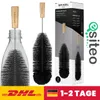 Product image showing a bottle cleaning brush and its packaging, with shipping and delivery information. Produktbild-Vorschau
