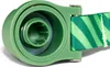Close-up of a green plastic connector with a green and white striped fabric strap attached. Voir les images du produit