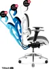 An ergonomic office chair with multiple adjustable positions indicated by graphic overlays. Voir les images du produit