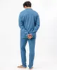 Klassischer gestreifter langer Pyjama für Herren (Blau) Produktbild-Vorschau 3