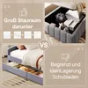 A collage comparing two bed storage solutions: one with large under-bed storage and another with drawers. Produktbild-Vorschau