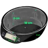 A black digital kitchen scale with a clear bowl, showing dimensions and product specifications. Produktbild-Vorschau